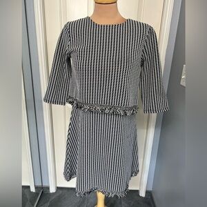 River Island Black & White Tweed Style‎ Textured Dress With Fringe